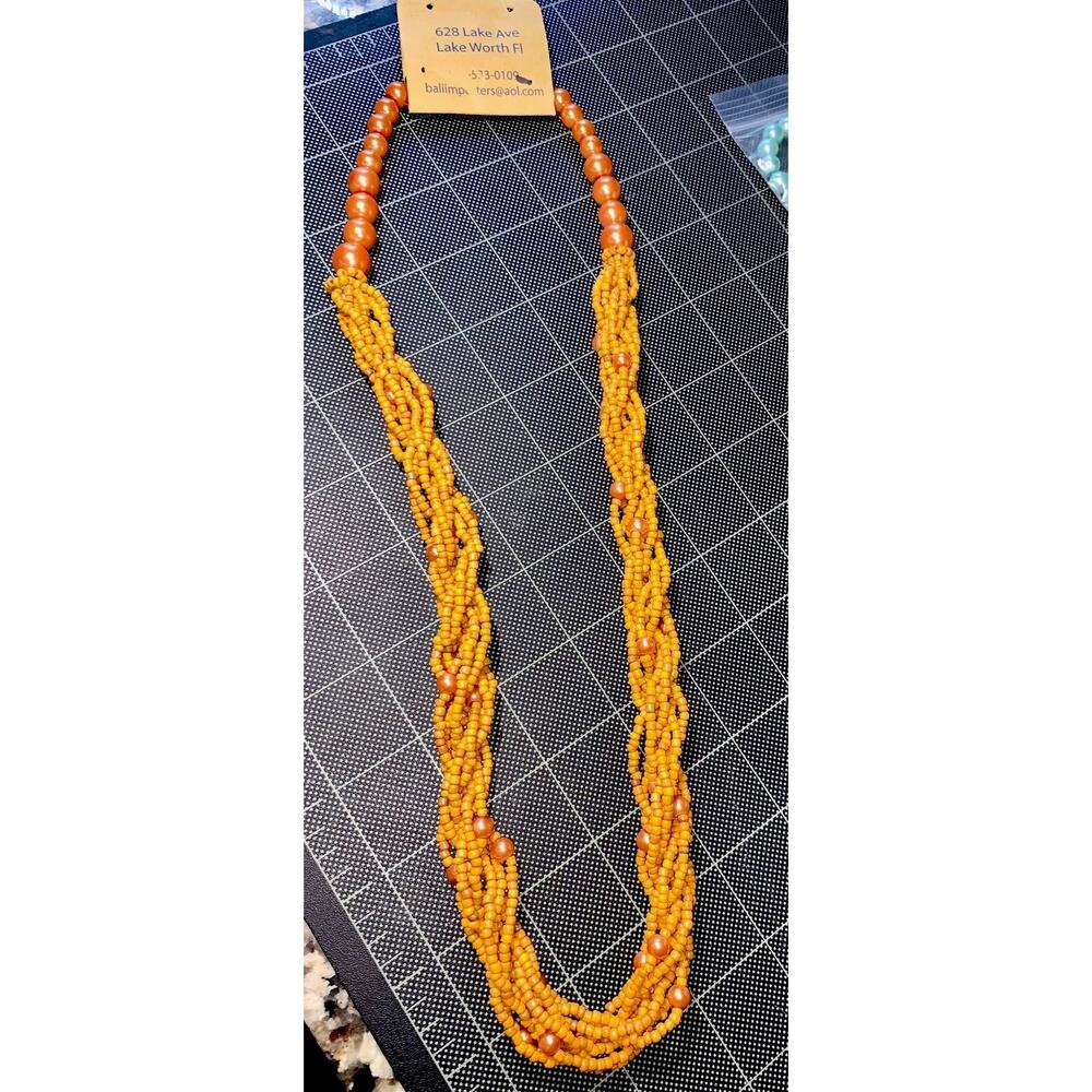 Orange Color Seed Beads Multi-strand 24" Necklace